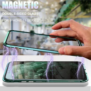 360 Magnetinio Adsorbcijos Metalo Case For iPhone 12 11 Pro XS Max X XR 12 Mini 7 8 6s Plus SE 2020 m. Dvipusis Stiklo Magneto Dangtelis