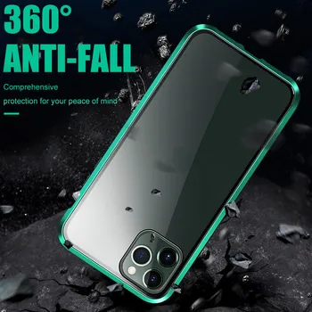 360 Magnetinio Adsorbcijos Metalo Case For iPhone 12 11 Pro XS Max X XR 12 Mini 7 8 6s Plus SE 2020 m. Dvipusis Stiklo Magneto Dangtelis
