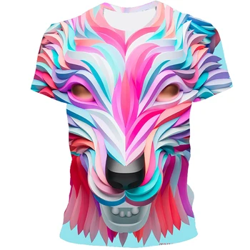 2021 vėliau kaip aliejus, tapyba, 3D spausdinimas T-shirt, liūto galvos nuotrauką, print T-shirt, gatvės stilius, kietas vyriški trumparankoviai O-kaklo T-s