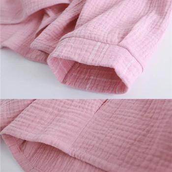 Moterų Medvilnės Pižama Rinkiniai Japonų Stiliaus Medvilnės Sleepwear ilgomis Rankovėmis Siūlai Pavasario Vasaros Pijamas vientisos Spalvos Homewear Rožinės spalvos 2VNT
