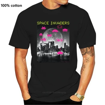 Space Invaders Retro Vaizdo Žaidimas Trumpomis Rankovėmis T-Shirt Arcade Tee Top Mens Juoda