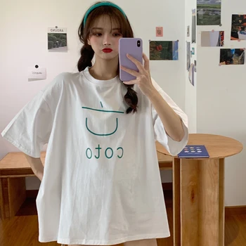 Violetinė trumpomis Rankovėmis T-shirt Moterų 2021 Prarasti korėjos Studentų Harajuku Stiliaus T Shirts Vasaros trumpomis Rankovėmis Atspausdintas Viršūnės