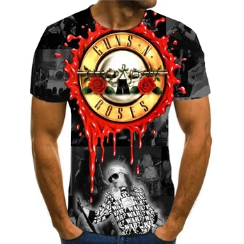 2021 Vyrų Punk T-shirt Rose T-shirt Sunkiųjų Metalų Viršų 3D Spausdinimo Ginklą, Išaugo Spausdinti Hip-Hop Atsitiktinis Kvėpuojantis vyriški T-shirt