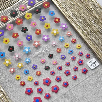 Naujų amatų 3D nagų dailės lipdukai smiley veido spalvos gėlės trimatis reljefo 5D nagų dailės apdailos lipdukai