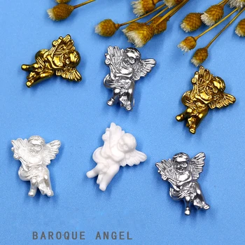 100vnt/daug Balta/Aukso/Skiedra 3D Baroko Angel Baby Nagų Dailės Apdailos Europos Retro Paramos Papuošalai Manikiūro Reikmenys TG#12