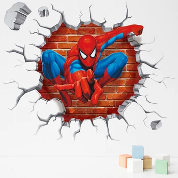 3D Marvel Superhero žmogus-Voras Ironman Sienų Lipdukai Vaikams Berniukų Miegamasis Priedai Per Sienos Lipdukai Namų Dekoro Freskos