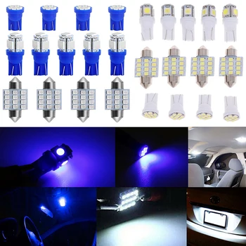 13pcs / set automobilio LED T10 kamera, šviesos, licencijos plokštės šviesa nustatyti baltos ir mėlynos dvi funkcijos
