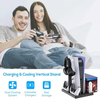 Įkrovimo stovelis su Aušinimo Ventiliatorius PS5/PS5 Digital Edition Konsolė ir Valdiklis Vertikalus Įkroviklis Stoties Iškėlimas