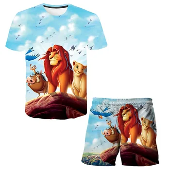Vaikų vasaros drabužiai, marškinėliai + šortai, mielas ir įdomus, 3D animaciją, liūtas karalius, berniukų ir mergaičių, 4-14T, 2021