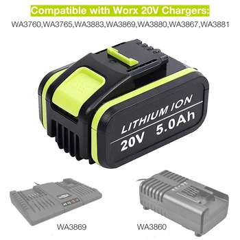 WX550 20V 5000mAh Įkraunamas Ličio Bateriją už Worx elektrinių Įrankių WA3551 WA3553 WX390 WX176 WX178 WX386 WX678