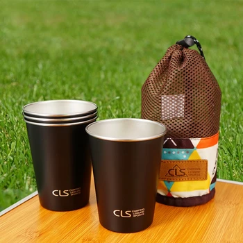 Holaroom 4PCS Portable Beer Water Cup Tea Milk Coffee Mug Stainless Steel Cups For Outdoor Camping Picnic Climbing BBQ Drinkware