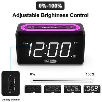 Skaitmeninis Laikrodis-Žadintuvas, Miegamieji - 0- Dimeris, Dual Signalizacija su 7 Spalvų Nakties Žibintas, Lengva Nustatyti, Atidėti, Įkrovikliai, USB