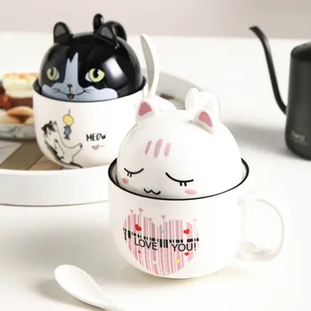 Korėjos šiuolaikinės kūrybinės asmenybės ju raudona šuo, katė, kiaulė cute girl didelės talpos paprasta pora keramikos šaukštas, puodelis su lidLX122802