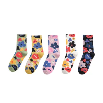 HSS Prekės ženklo Moterų naują stilių korėjos atsitiktinis gėlių medvilnės kojinės Moterų kvėpuojantis ir patogus medvilnės kojinės
