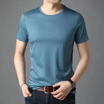 Sumaišytas medvilnės marškinėliai vyriški aukštos kokybės trumparankoviai O-kaklo marškinėliai vasaros top vientisos spalvos atsitiktinis tee