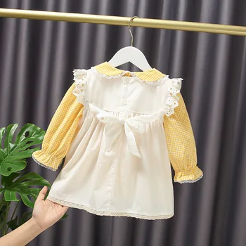 Mergaičių Siuvinėjimo Kostiumas 2020 Ins Kūdikių Korėjos Stiliaus Kūdikių Nėrinių Apykaklę Plaukioja Rankovėmis Suknelė + Pledas Geltonos Spalvos Marškinėliai 2-Gabalas Rinkiniai Vestuvių