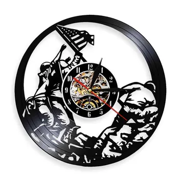 Marines Keliant Vėliavą Iwo Jima WWll Sienos Meno Sieninis Laikrodis Iwo Jima JAV Veteranų Vinilo Įrašas Laikrodis Retro Albumą Sienos Žiūrėti