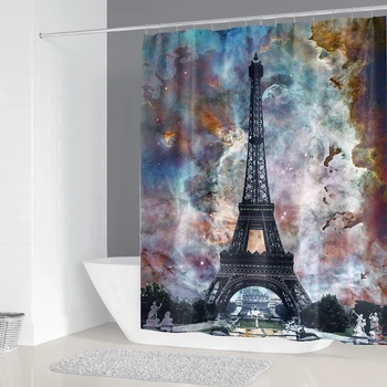 Elegantiškas Retro Paryžiaus Bokšto Dušo Užuolaidos Gražus Scena Spausdinti Vonios kambarys Dekoro 3d Spausdinimo Vonios Užuolaida su 12 Kabliukų 4 Dydžių