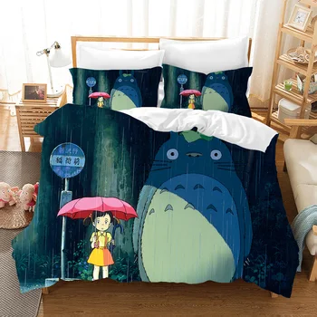 Mano Kaimynas Totoro Antklode Padengti Anime Šalikas Patalynės Komplektas Lova Užvalkalai 2/3pcs King Size Mielas Lova Nustatyti Užvalkalas Namų Tekstilės