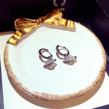 Aukštos kokybės baltas cirkonis auskarai žemės formos vestuvių dalyvavimo šalies auskarai papuošalai dovana Panele