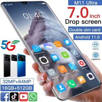 2021Hot Pasaulio Versija Mi11 Ultra 7.0 Colių Smartfon, 7200mAh 16 GB 512 GB Atrakinta Mobiliuosius Telefonus, Veido ID GPS Android mobiliųjų telefonų, 5G