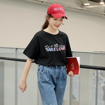 Korėjos Kpop Trumpas Rankovės Marškinėliai Topai Moterų Atsitiktinis aš Taip Serga Tai pranešk apie Netikrą Meilę Albumą Tee Marškinėliai Femme Streetwear Tumblr Drabužiai