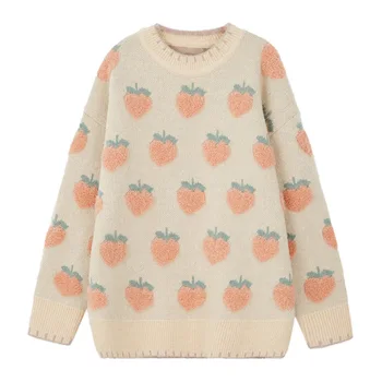 Persikų, braškių megztinis moteriška kolegija stiliaus 2020 naujas prarasti išorinis nešioti rudenį ir žiemą storas vidinis dėvėti mados megztinis