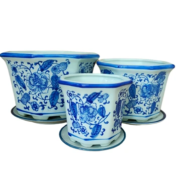 Klasikinio Ranka Tapyti Gėlių Dizaino Keraminių Sodinamoji Mėlynos ir Baltos spalvos Porceliano Gėlių Vazonas Rinkinys 3