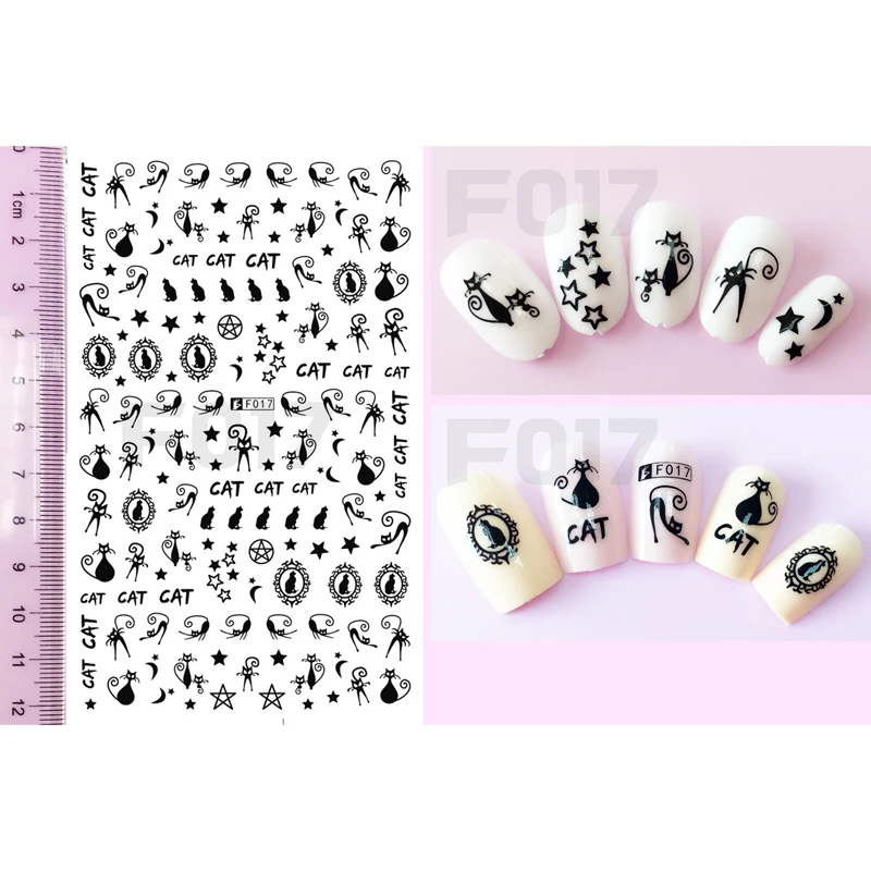 10VNT Juodos ir Baltos spalvos, Minimalizmas Gyvūnų Katė Modelio Gėlių Nagų Lipduką Nagų Slankiklį