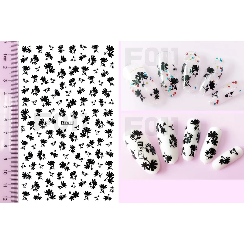 10VNT Juodos ir Baltos spalvos, Minimalizmas Gyvūnų Katė Modelio Gėlių Nagų Lipduką Nagų Slankiklį