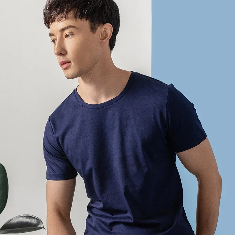 Sumaišytas medvilnės marškinėliai vyriški aukštos kokybės trumparankoviai O-kaklo marškinėliai vasaros top vientisos spalvos atsitiktinis tee