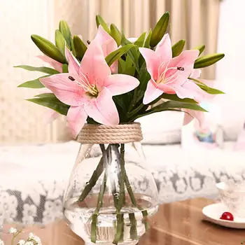 1 Vnt 3 Vadovai Saldus Dirbtinių Gėlių Netikrą Lily Gėlių Namuose Miegamojo, Biuro, Viešbučio Festical Vestuves Dekoro Dirbtinis lelija