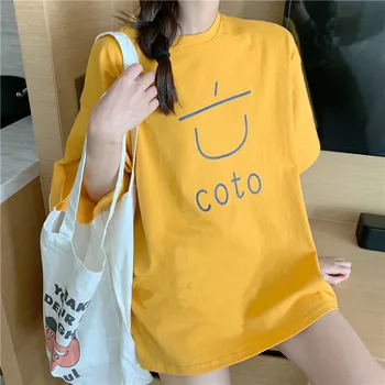 Violetinė trumpomis Rankovėmis T-shirt Moterų 2021 Prarasti korėjos Studentų Harajuku Stiliaus T Shirts Vasaros trumpomis Rankovėmis Atspausdintas Viršūnės