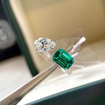 Originali 925 Sterlingas Sidabro Žiedai, Vestuvių Princesė iškirpti žalias smaragdas Sužadėtuvių Moterų Formos Žiedas Šalies Prabangūs Papuošalai, Dovanos